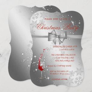 Invitación Vidrio Rojo Plateado, Fiesta de Navidad Corporativ