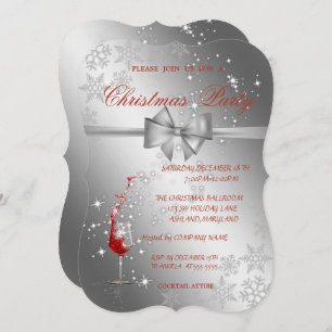 Invitación Vidrio rojo plateado, Fiesta de Navidades corporat