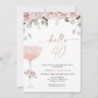 Vidrio Rubor Floral Champagne de 40 cumpleaños
