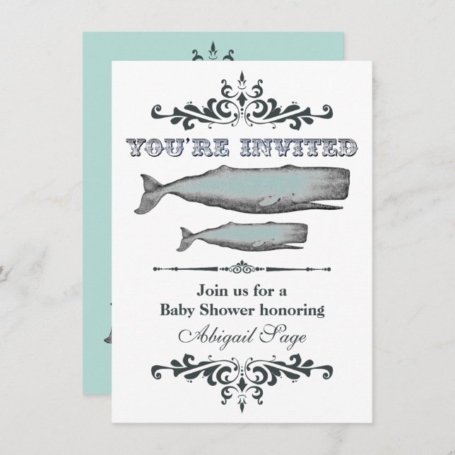 Invitación Vieja Baby Shower victoriana Whale Beach (Anverso / Reverso)