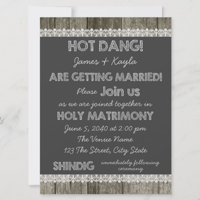 Invitación Vieja boda campestre de madera de granero de moda (Anverso)