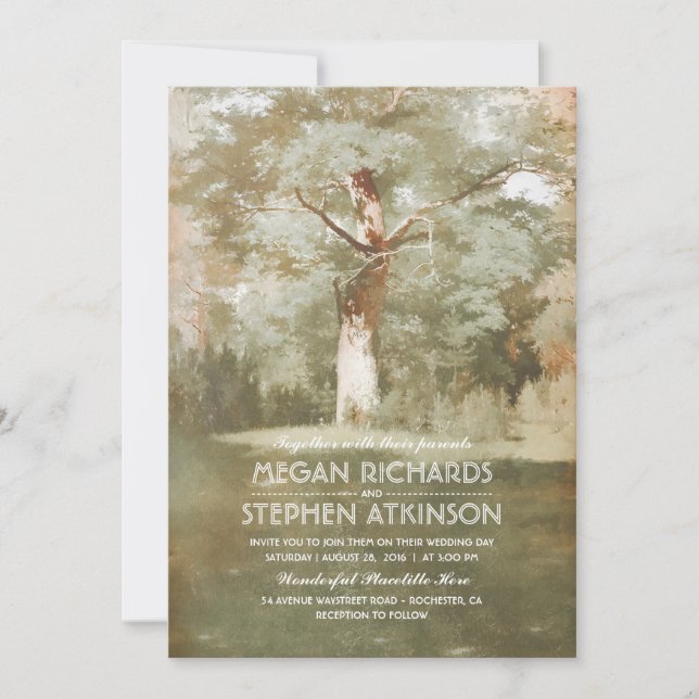 Invitación Vieja boda rústica de campo en roble (Anverso)