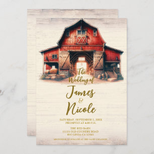 Invitación Vieja boda rústica de granjas rojas