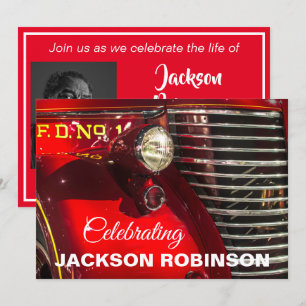 Invitación Vieja celebración de vida de camión de bomberos