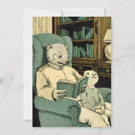 Invitación Vieja comadreja leyendo un libro a una joven comad