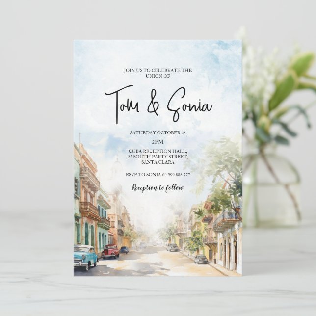 Invitación Vieja Cuba La Habana Boda de Destino (Anverso de pie)