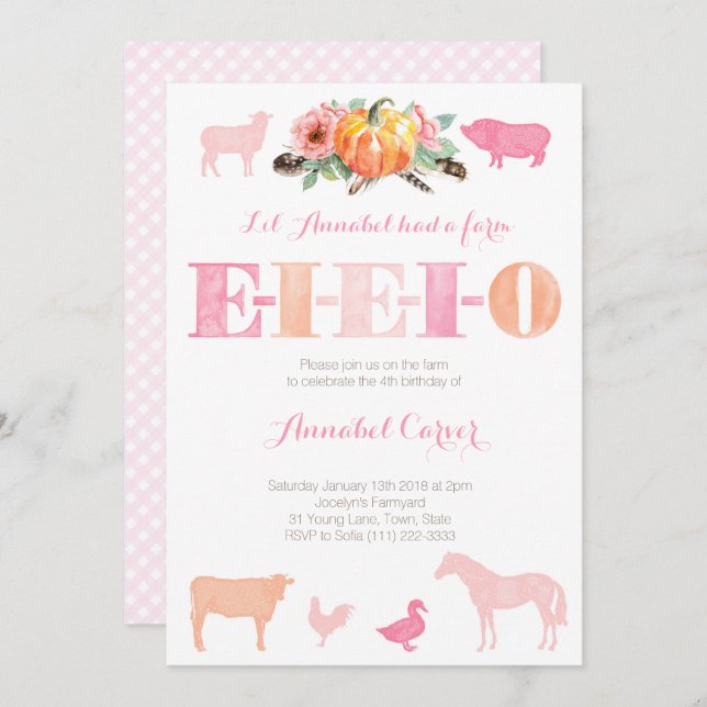 Invitación Vieja fiesta de cumpleaños de la granja MacDonald  (Anverso / Reverso)