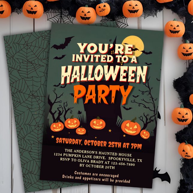 Invitación Vieja fiesta de Halloween de la Casa de los 70 (Vintage 1970s Haunted House Halloween Party Invitation)
