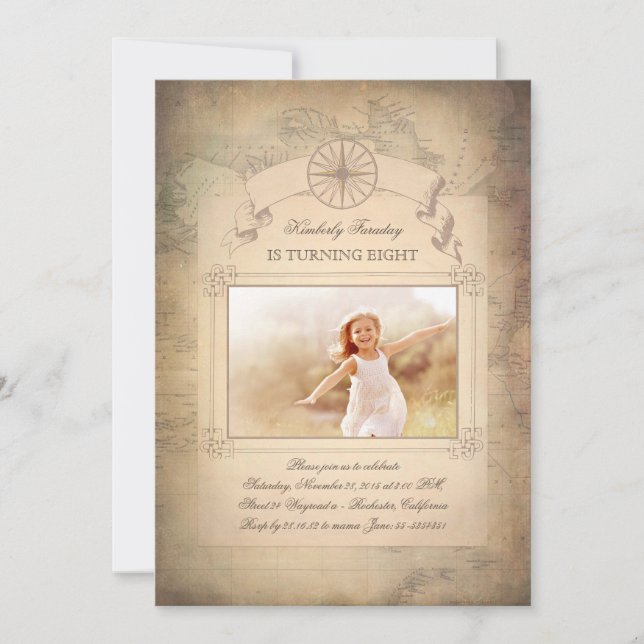 Invitación Vieja foto del Mapa del Mundo de Vintage (Anverso)