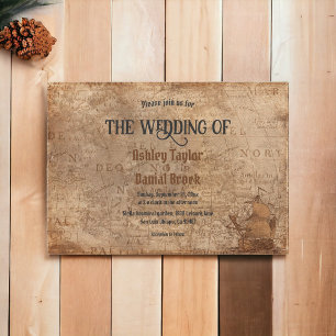 Invitación Vieja Moda de mapa de época Boda clásico y rústico