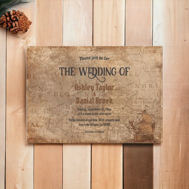 Invitación Vieja Moda de mapa de época Boda clásico y rústico (Subido por el creador)