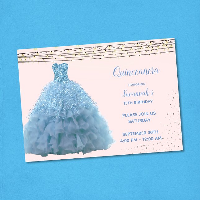 Invitación Vieja Princesa Gown String Luces Quinceanera (Subido por el creador)
