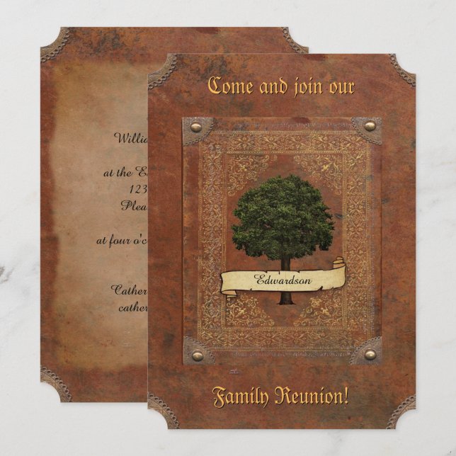 Invitación Vieja reunión de familia de cuero de la mirada (Anverso / Reverso)