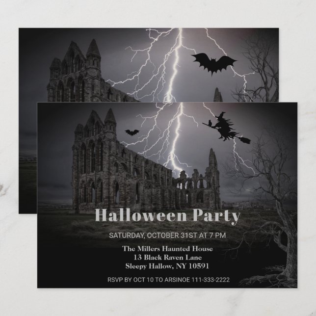 Invitación Viejas y espeluznantes ruinas invitan a la fiesta  (Anverso / Reverso)