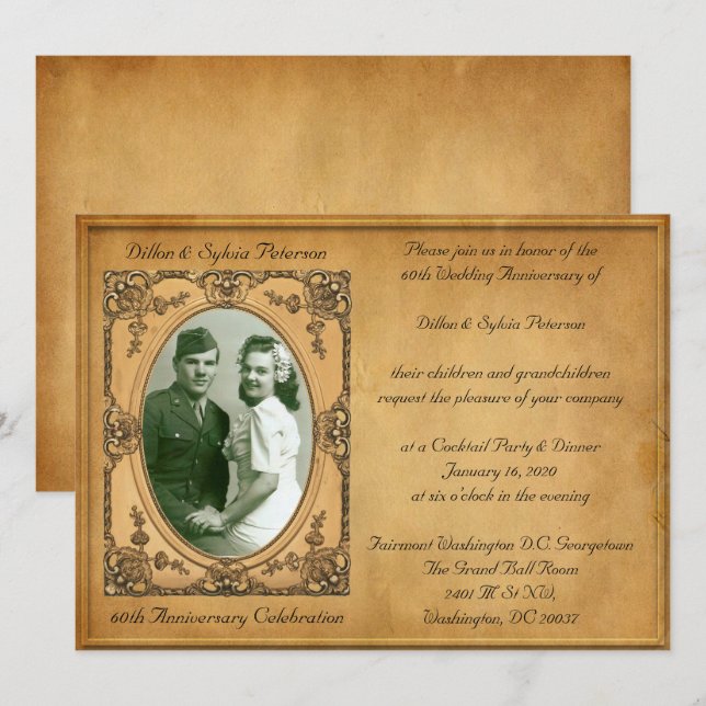 Invitación Viejo 60 aniversario de estilo victoriano (Anverso / Reverso)