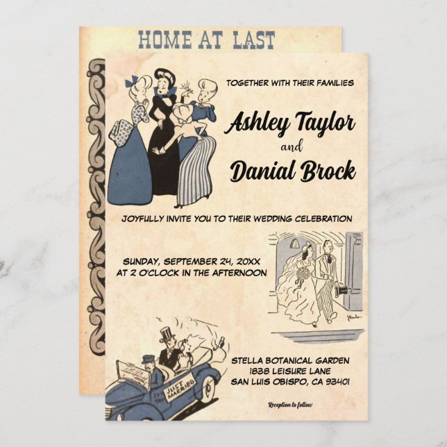 Invitación Viejo Boda de Moda elegante Retro Viejo Novia Groo (Anverso / Reverso)