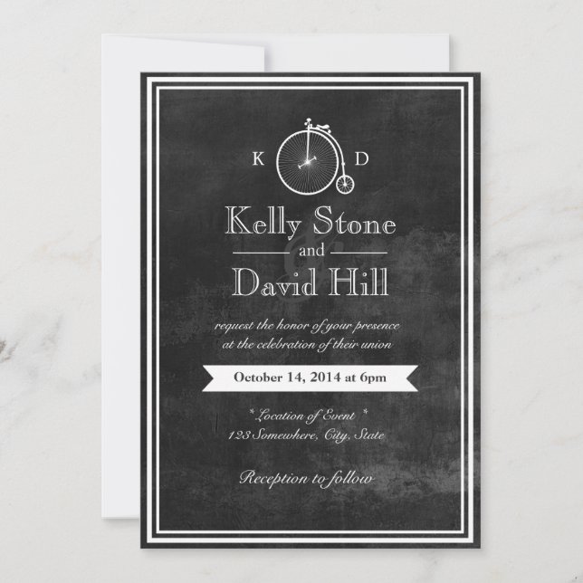 Invitación Viejo Boda de motocicleta Hipster Chalkboard (Anverso)