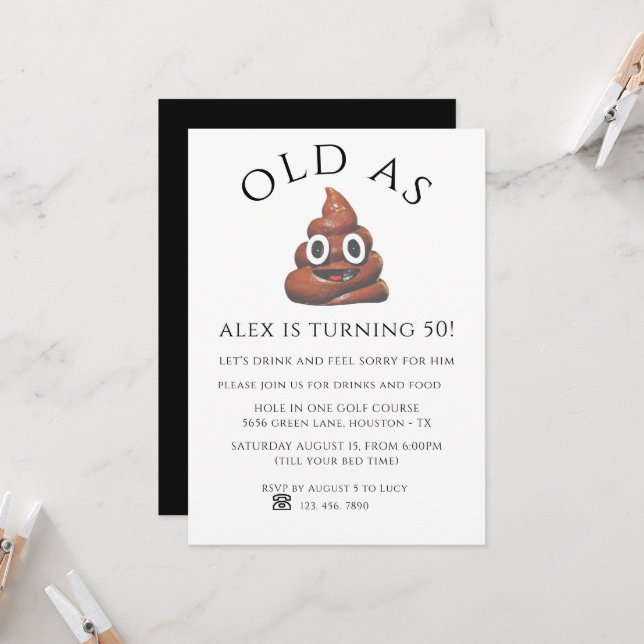 Invitación Viejo como fiesta de cumpleaños unisex de caca (Anverso/Reverso In Situ)