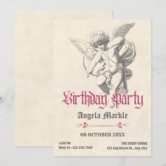 Invitación Viejo cumpleaños de ángeles góticos (Anverso / Reverso)