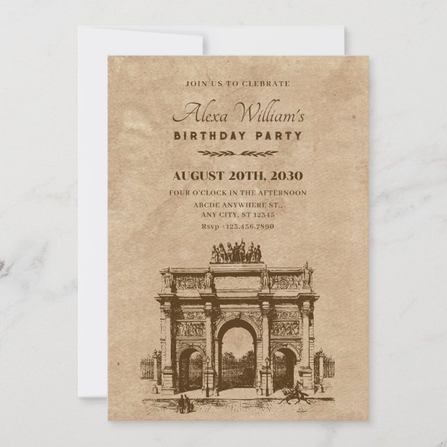 Invitación Viejo cumpleaños de arquitectura histórica (Anverso)