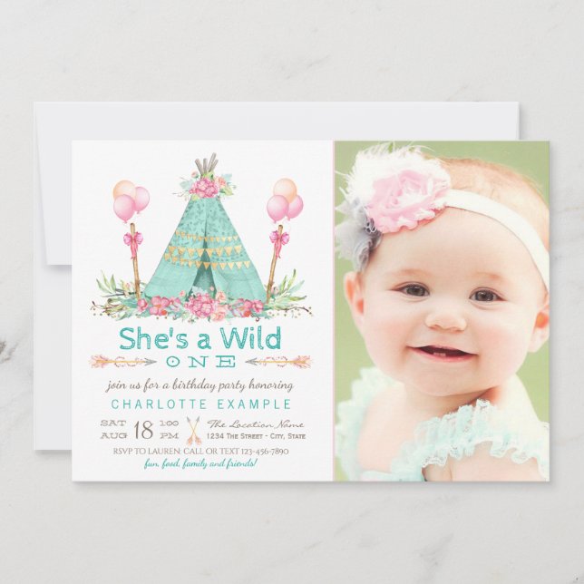 Invitación Viejo cumpleaños de Teepee primer cumpleaños (Anverso)