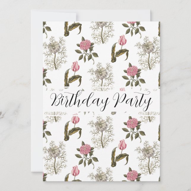 Invitación Viejo cumpleaños floral en el jardín inglés (Anverso)