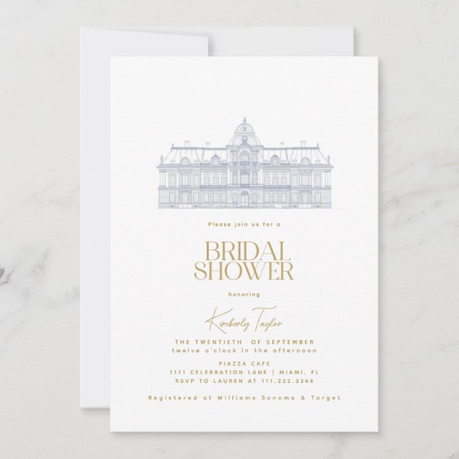 Invitación Viejo dinero europeo Villa Bridal Shower (Anverso)