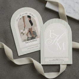 Invitación Viejo guión de dinero Green Stripe Photo Save the 