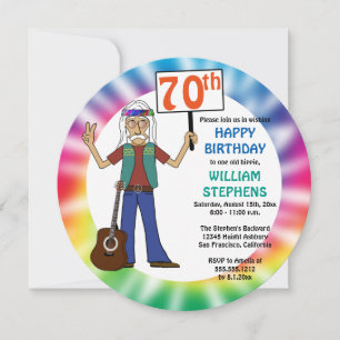 Invitación Viejo Hippie Hippy Tie Dye 70 cumpleaños