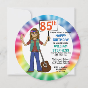 Invitación Viejo Hippie Hippy Tie Dye 85 cumpleaños