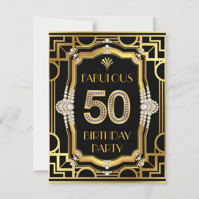 Invitación Viejo Hollywood Glam Art Deco 50 cumpleaños (Anverso)