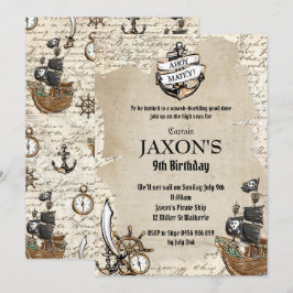Invitación Viejo mapa del partido de cumpleaños del pirata Vi