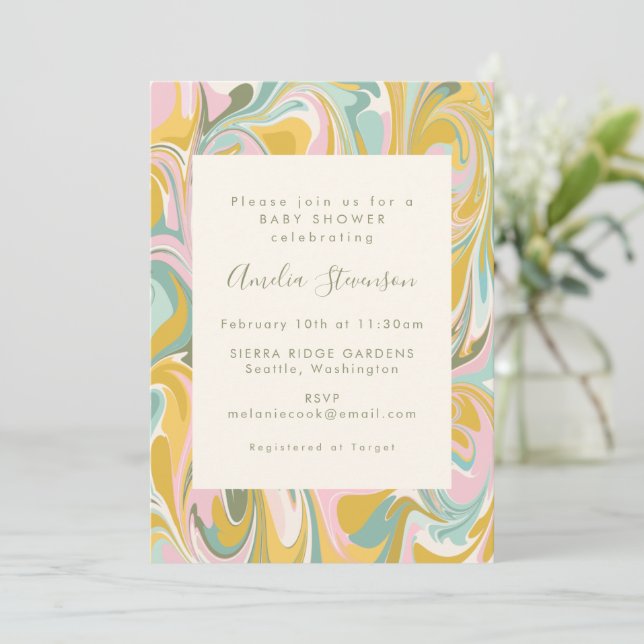 Invitación Viejo Pastel Marble Whimsical Moderno Baby Shower (Anverso de pie)