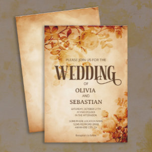 Invitación Viejo pergamino con Rosa Boda