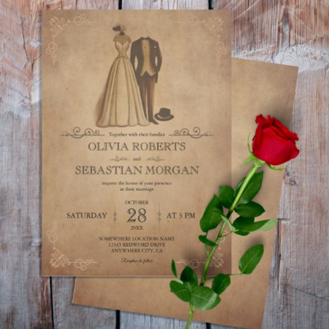 Invitación Viejo pergamino rústico vintage Boda victoriano (Subido por el creador)