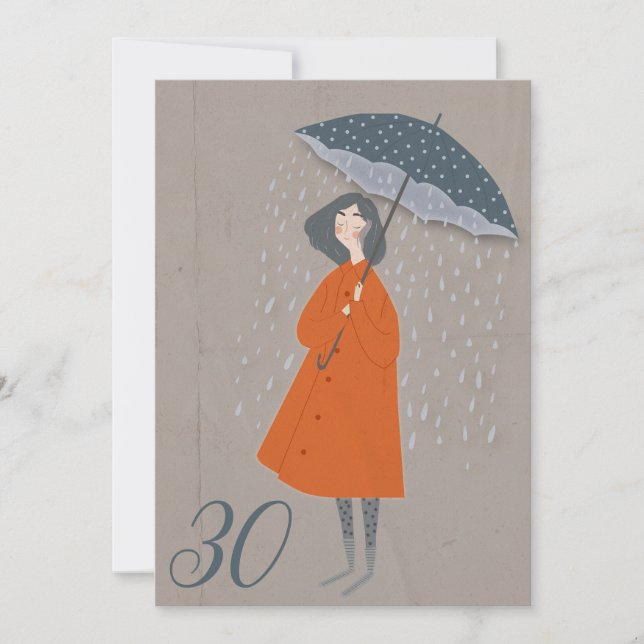 Invitación Viejo Periódico Orgullosa Dama En Lluvia Cumpleaño (Anverso)