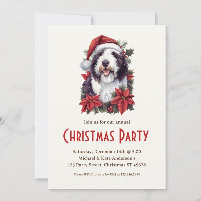 Invitación Viejo perro pastor inglés en Santa Hat Navidades F (Anverso)