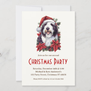 Invitación Viejo perro pastor inglés en Santa Hat Navidades F