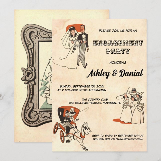 Invitación Viejo retro del viejo tema cómico de los años 50 P (Anverso / Reverso)