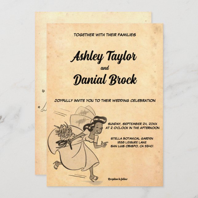 Invitación Viejo Retro Viejo Estilo Funny Boda Rústico de los (Anverso / Reverso)