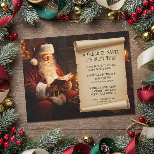 Invitación Viejo Santa leyendo un libro Fiesta de Navidad