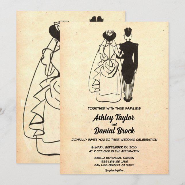 Invitación Viejo viejo Boda Rústico Antiguo Pareja Retro (Anverso / Reverso)
