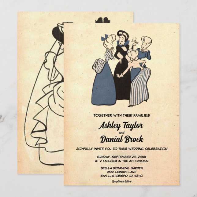 Invitación Viejo viejo Rústico Boda de retro de cómics divert (Anverso / Reverso)