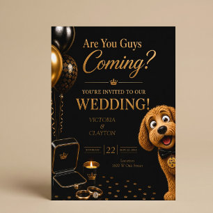 Invitación ¿Vienen chicos? Boda de perro de lujo negro/oro