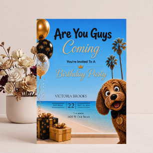 Invitación ¿Vienen chicos? Fiesta de cumpleaños de perro en l