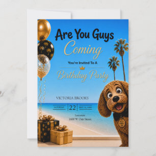 Invitación ¿Vienen chicos? Fiesta de cumpleaños de perro en l