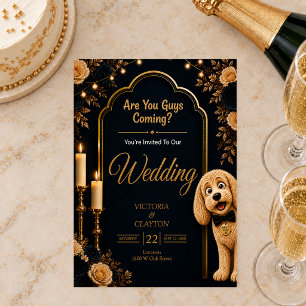 Invitación ¿Vienen chicos? Perro divertido boda azul marino