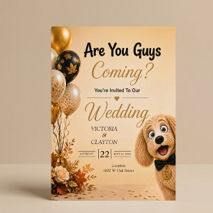Invitación ¿Vienen chicos? Perro divertido boda de otoño