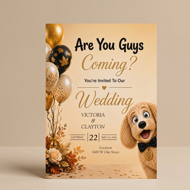 Invitación ¿Vienen chicos? Perro divertido boda de otoño (Subido por el creador)