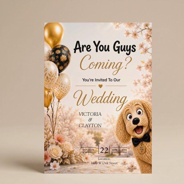 Invitación ¿Vienen chicos? Perro divertido boda de primavera (Subido por el creador)